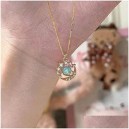 Pendant Necklaces Planet Universe Colorf Zircon 14K Yellow Gold Necklace For Women Personalized Fashion Daily Accessories Party Jewelr Dhsw9