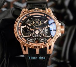 High version EXCALIBUR SPIDER RDDBEX0784 Skeleton Dial Rose Gold Steel Case Automatic Movement Mens Watch Black Leather Strap Spor6288639