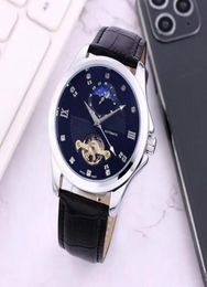 High quality mens watches Top brand leather strap wristwatches mechanical automatic movement Moon phase flywheel watch for man chr4390721
