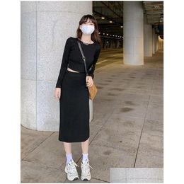 Work Dresses Fall/Winter Elegant Womens Skirt Sets Y Fashion Sweater Long Sleeve And Skirts Two Piece Outifits Drop Delivery Apparel C Dhpgv