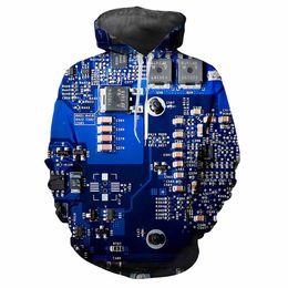 Circuit Board Chip 3D Harajuku Printed Fashionable And Creative Men Women Casual Personality Vanguard Street Hip-hop Soft Hoodie