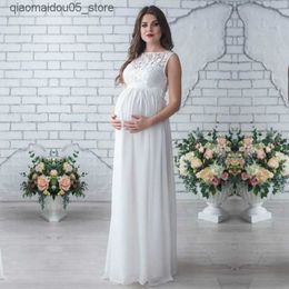 Maternity Dresses Pregnant women lace chiffon wedding dress pregnant women staff neckline sleeveless dress pregnant women photography props clothing Q240413