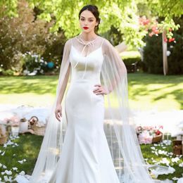 VG16 Long Cathedral Cape Veil Bridal Cloak Wedding Jacket for Women Simple Bolero Bridal Soft Tulle Shawl Wedding Accessories