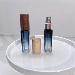 Storage Bottles Beech Walnut Square Perfume Spray Bottle 5ml 10ml Empty Glass Atomizer Travel Cosmetic Sample Vials Refillable