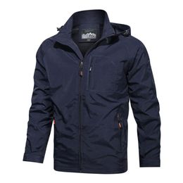 Men Spring Autumn Solid Colour Jacket Coat Hooded Long Sleeve Zipper Placket Pockets Thin Windproof Sport Outwear Windbreaker