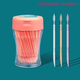 200Pcs Double Head Oral Care Toothpicks Floss Pick Dental Floss Interdental Toothpick Brush With Box Plastic Teeth Stick