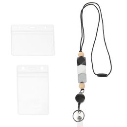 Alloy ID Card Holder Student Beaded Lanyard Retractable Lanyards for Badges and Key