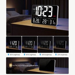 Remote Control Large Digital Wall Clock Temperature Humidity Date Week Night Mode Table Clock 12/24H DST LED Clock