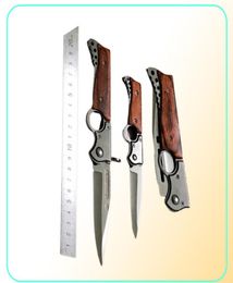 AK47 RIFLE Gun Shaped Automatic Folding Knives 440 Blade Wood Handle Pocket Tactical Flip Camping Outdoors Survival Knife With LED9832799