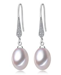 89mm White Pink Purple 100 Natural Freshwater Pearl Drop Earrings 925 Silver Zircon Jewelry for Women2978163