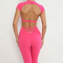 Lu Set Jumpsuit Align Lemon Seamless Yoga Sets Sports Fiess High Wait Hip-lifting Pants Backless Nude Feel Suit Workout Clothes Gym Leggjng