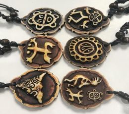 yqtdmy 12 pcs Taino Coqui Frog Cemi Sun Turtles Kokopelli Imitate Yak Bone Necklace All 6 styles choose8799521