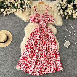 Casual Dresses Chic Sexy Off Shoulder High Waist Print Slip Dress Fairy A-line Summer Beach Vacation Vestidos Women