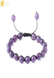 CSJA Women Amethyst Jewellery Natural Semi Precious Stone Beads Thread 8mm Wrap Gemstone Beaded Bracelets Purple Crystal Bangle Resi9231807