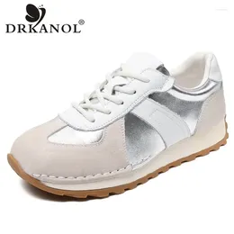 Casual Shoes DRKANOL Women Sneakers 2024 Fashion Mixed Colours Genuine Leather Flat Academic Style Student Lace-Up Board