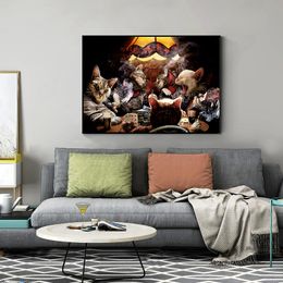 Drinking Alcohol Smoking Big Names Wearing Driver's Clothing Cool Funny Cats Poster Canvas Painting Wall Art Picture Home Decor