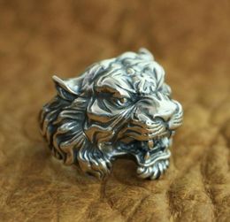 LINSION 925 Sterling Silver High Details Tiger Ring Mens Biker Punk Ring TA130 US Size 7 to 152702685