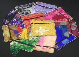 High Quality Small Tassel Zip Purse Gift Packaging Bags Silk Satin Jewelry Bracelet Bangle Storage Pouch Chinese Coin Wallet 10pcs4942897