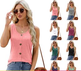 Wear a vest T-shirt on the outside Designer Solid Colour Comfortable 2024 Round Neck Casual Solid Colour Button Decoration Small Vest
