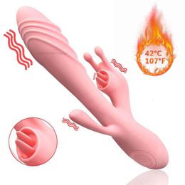 22cm Heated Rabbit Vibrators For Women Clitoris Licks Vaginal Stimulator Butt Anal Plug Dildos Female Masturbator sexy Toy Erotic