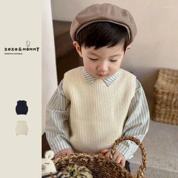 Clothing Sets Spring Autumn Fashion Childent Coat Boys Knit Sweater Vest Long Sleeve Stripe Shirt 2Pcs Kids Suits Streetwear Casual Clothes