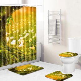 Bath Mats 4Pcs Mat Bathroom Carpet Toilet Seat Cover And Shower Curtain Set Non Slip Decoration