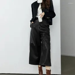 Women's Pants Genuine Leather Autumn/winter 2024 Commuting Style Versatile And Slimming Basic Wide Leg Sheep