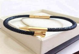 Bt Sale Luxury Genuine Leather Stainls Steel Nail Bracelet01295636