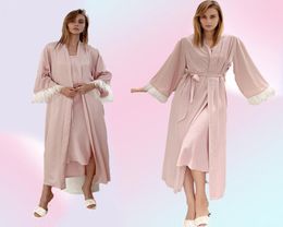 YAOTING Kimono Pink Silk Luxury Pajamas Satin Sexy Woman Nightgown Custom Bathrobe Nightie Sleepwear Home Clothes Robe 2205109246225
