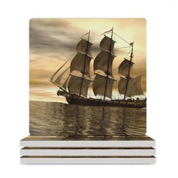 Table Mats Pirate Ship Navagating On Early Morning Ceramic Coasters (Square) For The Kitchen Accessories Cup Holder Tile