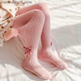 Kids Socks Girls cotton bow tight fitting childrens cute princess silk stockings childrens stockings baby stockings Q240413