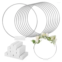 Decorative Figurines 10 PCS 25Cm Wooden Stand Wreath Silver Floral Hoop Centrepiece For Table Macrame Rings DIY Crafts(White)