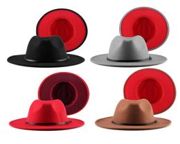 Jovivi Fashion Two Tone Red Wide Brim Panama Trilby Cap Wool Felt Fedora Hat Panama Hat Casual Jazz Hats for Men Women4618929