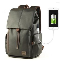 Backpack Korean Style Fashion Laptop Men Women PU Leather Travel Bagpack USB Charging School Bags For Teenage Girls Mochila