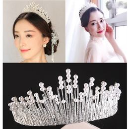 652F Elegant Tiara Crowns Crystal Silver Bridal Pearl for Rhinestone Wedding Tiara Hair Accessories for Women Wedding Supplies