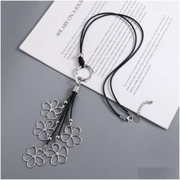Pendant Necklaces Sier Heart Leather Boho Women Statement Jewellery Lariat Necklace Drop Delivery Pendants Dh3Yl
