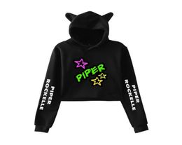 Piper Rockelle Merch Crop Top Hoodie Hip Hop Streetwear Kawaii Cat Ear Harajuku Cropped Sweatshirt Pullover Tops Ropa Mujer3153839