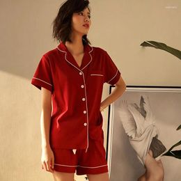 Home Clothing Cotton Loose Pajama Mujer Set Short Sleeve Women Lingerie Pants Turn-down Collar Sleepwear Night Suit