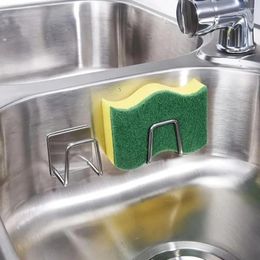 Kitchen Storage 1-3pcs Stainless Steel Sink Sponges Holder Self Adhesive Drain Drying Rack Shelf Household Wall Hooks Organizer