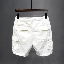 Korean Washed Luxury Mens Slim Jeans Designer Denim Short Pants for Summer Boyfriend Stretch Straight White Cargo Cotton Shorts 240408