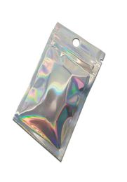 100pcs Retail Clear Front Zip Lock Aluminum Foil Package Bag Reclosable Holographic Mylar Storage Hang Hole Bags for Electronic Gr9944882