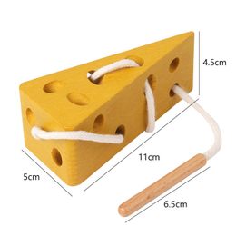 Montessori Wooden Cheese Stringing Toys Kids Early Educational Puzzles Toy String Threading Lacing Learning Toys Children Gifts
