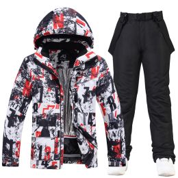 Pants Men's Ice Snow Suit Sets Outdoor Sports Snowboarding Clothing Waterproof Breathable Skiing Wear Winter Jackets and Strap Pants