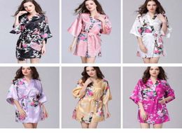 Women039s Sleepwear Kimono Night Robe Artificial Silk Satin Wedding Bride Bridesmaid Robes Short Floral Bathrobe Peignoir Femme1644132