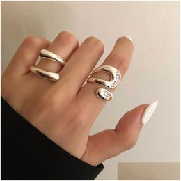 Band Rings Minimalist 925 Stamp For Women Fashion Creative Hollow Irregar Geometric Birthday Party Jewelry Gifts Drop Delivery Ring Dhmqs