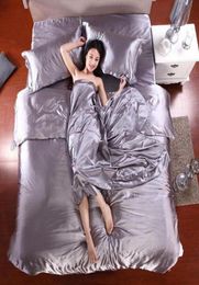 100 Pure Satin Silk Bedding Set Home Textile King Size Bed Set Bedclothes Duvet Cover Flat Sheet Pillowcases3427949