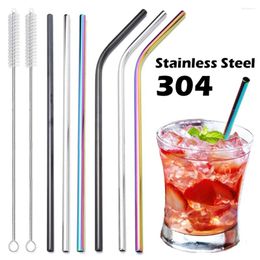 Drinking Straws 304 Stainless Steel Reusable Straight Bent Metal Straw With Cleaning Brush Set For Party Bar Drink Accessories