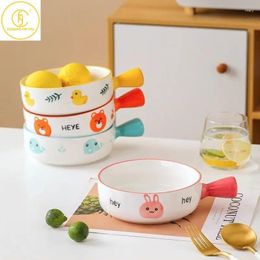 Bowls Kitchen 560ml Creative Ceramic Noodle Bowl With Handgrip Family Kawaii Salad Breakfast Baking Soup Can Microwave Oven