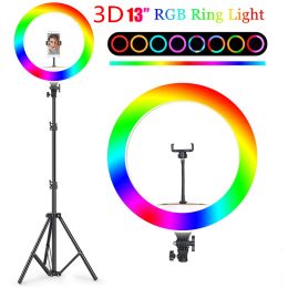 Lights 13" RGB 18 Colour 3D LED Ring Light With Tripod Photography Lighting Selfie Ring Light Circle Lamp Phone Stand For Video Youtuber