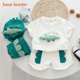 Clothing Sets Bear Leader Boys' Short Sleeve Set 2024 Summer Sports Top Shorts 3D Printing Cartoon Crocodile Casual